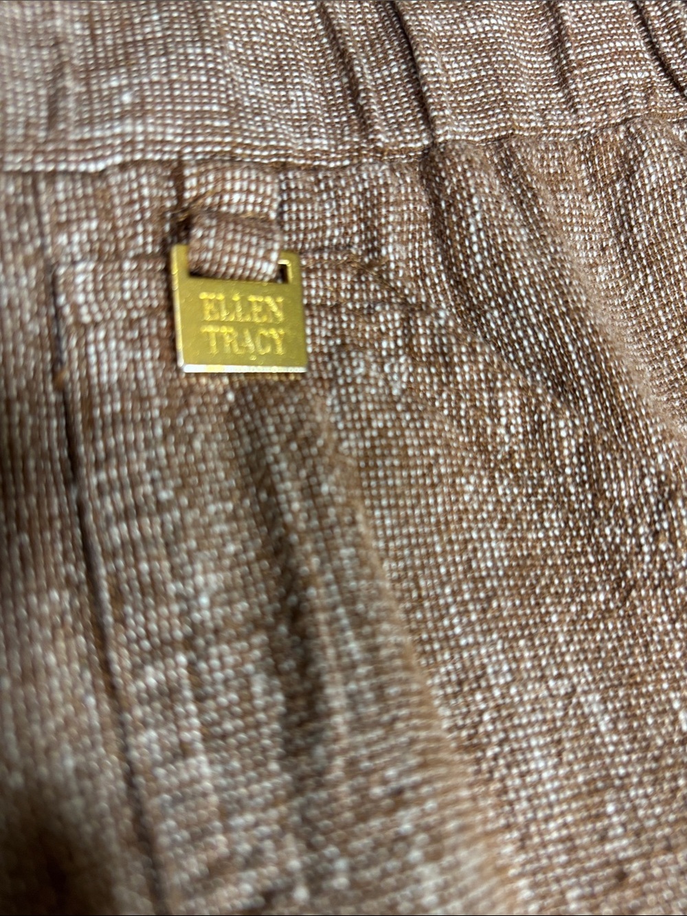 Ellen Tracy Brown Textured Linen-Blend Cropped Chinos 55% Linen 45% Rayon - Picture 3 of 12